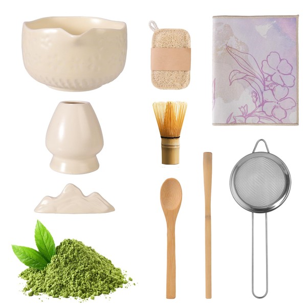 9 Pieces Matcha Tea Set with Whisk and Bowl, Matcha