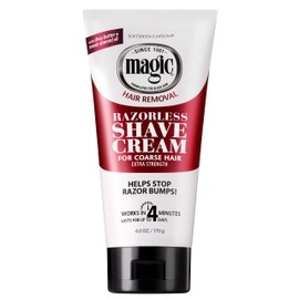 SoftSheen-Carson Magic Razorless Shaving Cream, Depilatory Hair Removal Cream for Body Hair, Extra Strength, Works in 4 Minutes for, 6 oz
