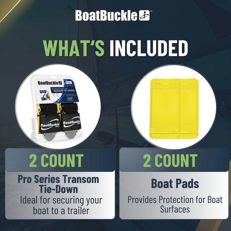 BoatBuckle's Pro Series Kwik-Lok Boat Tie Down Straps to Trailer