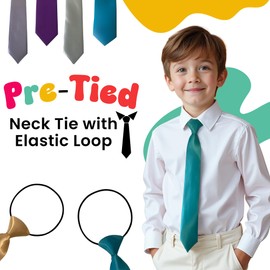 FATASH Kids Pre-Tied Neck Ties With Loop, Elastic Clip-On Skinny Tie, Solid Color Satin Silk Neckties for Toddlers Boys, Suitable for Birthday Party, Wedding - Mint