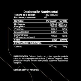 Bovine Colostrum 1000 mg | Calostro Bovino con Inmunoglobulinas Naturales | Suplemento Alimenticio para Bienestar General y Estilo de Vida Activo | 120 Cápsulas | Suministro para 2 meses