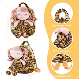 Gloveleya Toddler Backpack Baby Girl Gifts Curly Hair Plush Figures Dress Backpack Kids Backpack Curly Hair Animal Backpack - Tiger 9inches