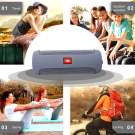 LTGEM Silicone Carrying Travel Case Compatible with JBL FLIP 7/5 Waterproof Portable Speaker with Extra Carabiner - Gray