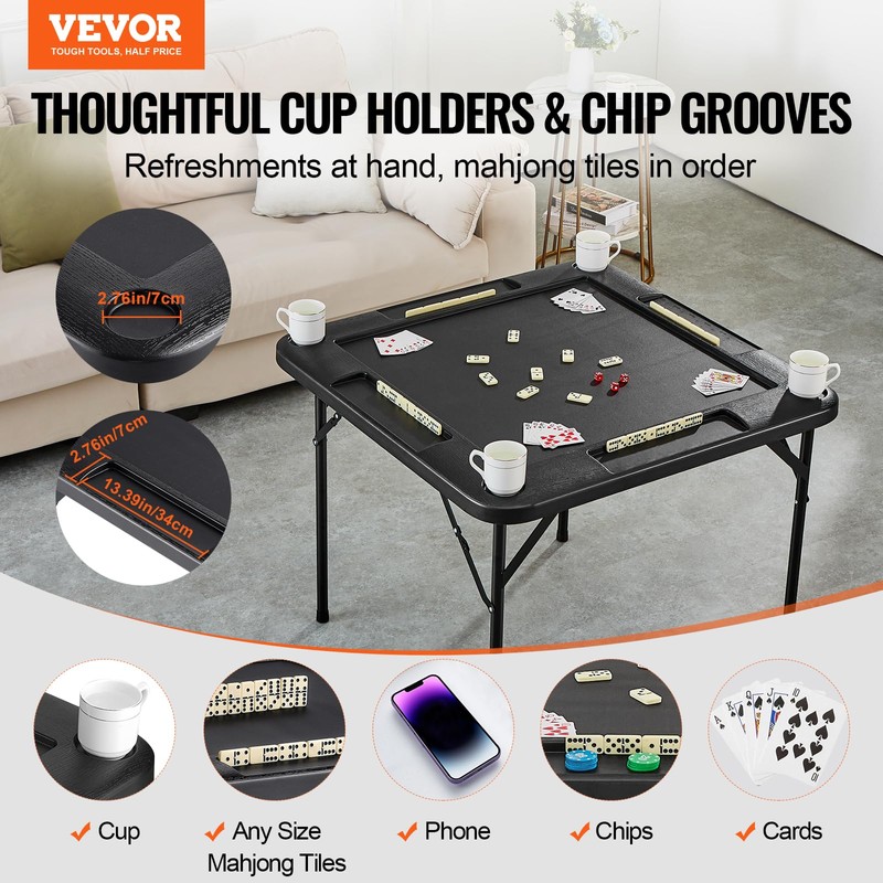 VEVOR Folding Card Table, 4 Player Portable with 4 Cup