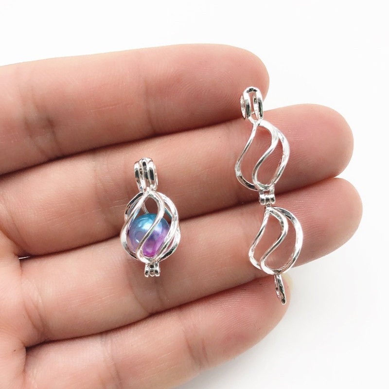 10pcs Twist Ball Pearl Cage Bright Silver Beads Cage Locket