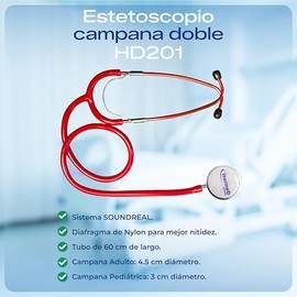 HERMED Estetoscopio Premier Campana DOBLE Para Exploración Médica, Adulto, Color Rojo, Dispositivo Médico para Profesionales de la Salud como Médicos,