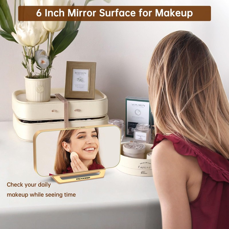 Peakeep Slim Digital Mirror Aesthetic Alarm Clock for Bedrooms Desk