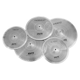 Low Volume Cymbal Pack Mute Set 14'Hihats+16"Crash+18'Crash+20"Ride 5 Pieces Silver Drummer Practice Quiet Cymbal for Drum Set