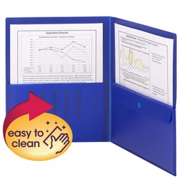 Smead Poly Two-Pocket Folder with Security Pocket, Letter Size, Dark Blue, 5 Per Pack (87701)