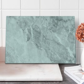 Lunarable Marble Cutting Board, Retro Marble Pattern with Blurry Color Contrasts Formless and Abstract Wavy Display, Decorative Tempered Glass Cutting and Serving Board, Large Size, Grey White