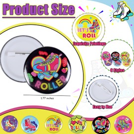 Roller Skate Pins Bulk, 36pcs Roller Skate Party Favors Badge for Throwback 90s Party, Tinplate Badge Pins for Roller Skating Party Supplies Hip Hop Birthday Party Decorations