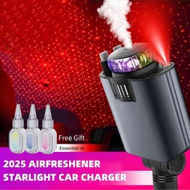 W&O Aromatic Starlight In Car Roof Retractable Car Charger with Lightning Cable, Dual Charge Port (3*Bottles), Fast Charging Adapter - Automotive:_AIRFRESHENER REDLIGHT CAR CHARGER (ios+type-c)