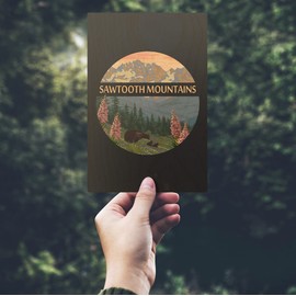 Sawtooth Mountains, Idaho, Bear and Spring Flowers, (4x6 Birch Wood Postcards, 2-Pack Stationary, Rustic Home Wall Decor)