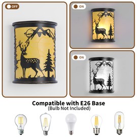 YLTLINK Rustic Wall Lamps Sconces Plug in,Deer Lamp Black Wall Sconces Set of Two,Farmhouse Sconce Lights Indoor,Bedroom,Hallway,Livingroom,Bedside,Porch,Stairway,Industrial Vintage Sconce Home Decor
