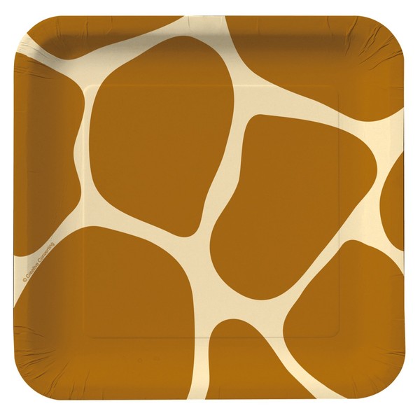 Creative Converting Animal Print Giraffe Square Dessert Plates, 8 Count