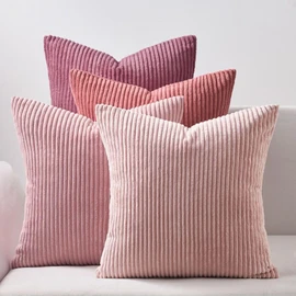 Topfinel Cushion Covers 23.6 x 23.6 inches (60 x 60 cm), Set of 4, Corduroy Gradient, Fashionable, Nordic, Washable, Fluffy, Hidden Zipper, Striped, Sofa Backpad, Decorative Pillow Cover, Pink