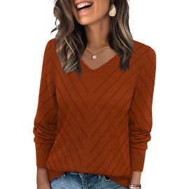 WIHOLL Womens Sweaters Dressy Casual Lightweight Long Sleeve Trendy Fall Tops V Neck Business Casual Outfits Travel Vacation Clothes Soft Cozy Warm Knit Pullovers Caramel M