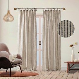 THE ART BOX Gauze Striped Curtains, Boho Linen Gauze Tie Top Hanging Curtains Light Filtering Door Window Treatment 2 Panel Drapes for Living Room Home Décor Black (72"x42" Each Panel)