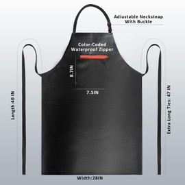 Buatacme Waterproof Apron, Heavy Duty Extra Long Rubber Vinyl Apron with Pocket for Men, Adjustable Dishwasher Chemical Resistant Aprons for Dishwashing, Cooking, Butcher, Lab, Gardening