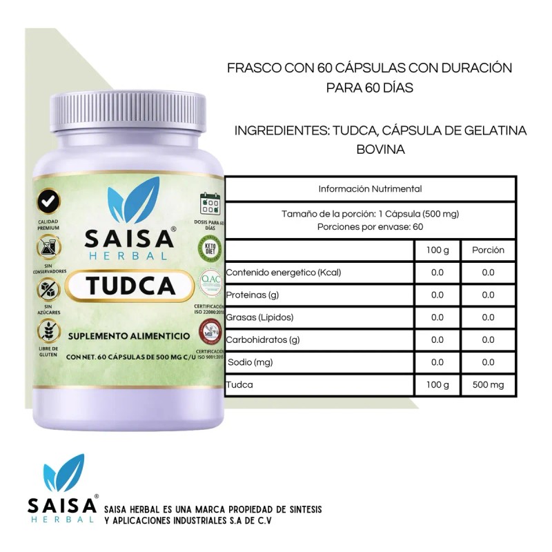 Tudca 500 Cápsulas Saisa Herbal Salud Hepática Detox Protección Celular