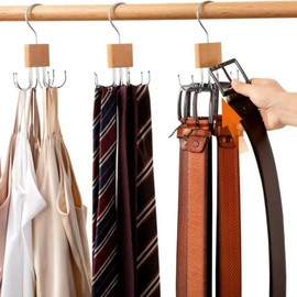 Belt Hangers, Set of 3, Belt Storage, Wooden Tie Hanger, Tie Hanger, Multi-functional, Rotatable Accessories, Folding Hanger, Space Saving, 6 Pieces, 360 Degree Rotation, Storage for Kitchen,