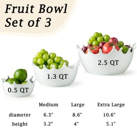 Fruit Bowl for Kitchen Countertop Ceramic Fruit Bowl for Table Countertop Handmade Decorative Centerpiece Set for Home Kitchen Decor White Large Stackable Serving Bowl Set of 3