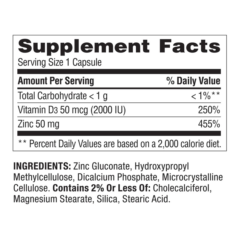 Spring Valley Zinc with Vitamin D Capsules Dietary Supplement, 50
