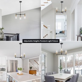 foucasal Black Chandeliers for Dining Room Farmhouse Chandelier Fixture with Clear Glass Shades, 3 Light Black Gold Dining Room Light Fixture Pendant Light for Foyer Hallway Bedroom