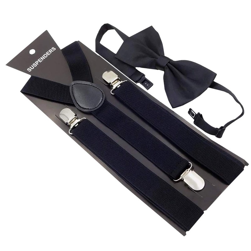 LEX STANDARD BL009 Men's Suspenders, Rubber Belt, Bow Tie, Y-Shaped,