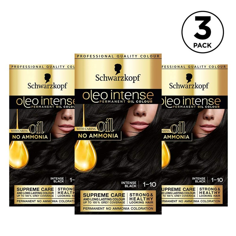 Schwarzkopf Oleo Intense Black Hair Dye, 3-Pack Permanent Oil Colour,