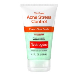 Neutrogena Oil-Free Acne Stress Control Power-Clear Scrub, 2% Salicylic Acid for Acne-Prone Skin, Exfoliating Daily Facial Scrub, 4.2 fl. oz