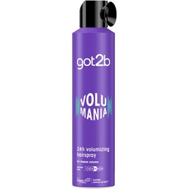 Got2b Spray para cabello, Volumania, fijación de raíz a punta de hasta 24 horas, extra volumen, fórmula vegana, 300ml.