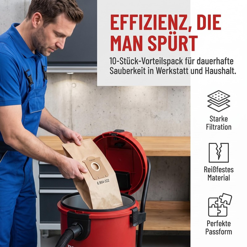 10 sacchetti per aspirapolvere Kärcher 6.959-130.0, sacchetti filtranti, sacchetti usa