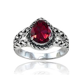 Ice Gems Sterling Silver Created Ruby Pear-Cut Oxidized Rope Split Shank Ring, Size 7