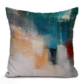 Tomda Cushion Cover Canvas Colors Shading on Acrylic Painting Red Orange Blue and Turquoise Contemporary Mix Media Decorative Throw Pillow Cover Home Decor Square 45x45cm 18x18 Inch Pillowcase