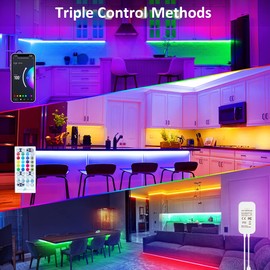 maylit 10 PCS Smart RGB Under Cabinet Lights Kit, Compatible with Alexa and Google Assistant, App and Remote Control, Music Sync Color Changing, Timer, Dimmable, for Cabinet, Counter, Shelf, Bookcase | maylit