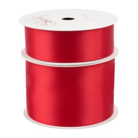 Zofrud 2 Rolls of Red Double Faced Satin Ribbon - 18 Meters Total (25mm and 50mm x 9M) - Ideal for Crafts, Gift Wrapping, and Weddings