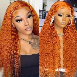Ginger Wig Human Hair 13x6 Ginger Orange Deep Curly Lace Wig Human Hair Ginger Lace Front Wigs Human Hair 180% Density Ginger Deep Wave Frontal Wig For Black Women Pre Plucked With Baby Hair 26 Inch