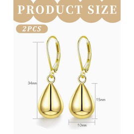 QLEUIFT Women's Earrings Silver 925 Hanging 14 Carat Gold-Plated Drop Earrings Water Drop Earrings with Pendant Earrings Statement Earrings Silver Earrings Gold Hanging with Gift Box, 1 Pair