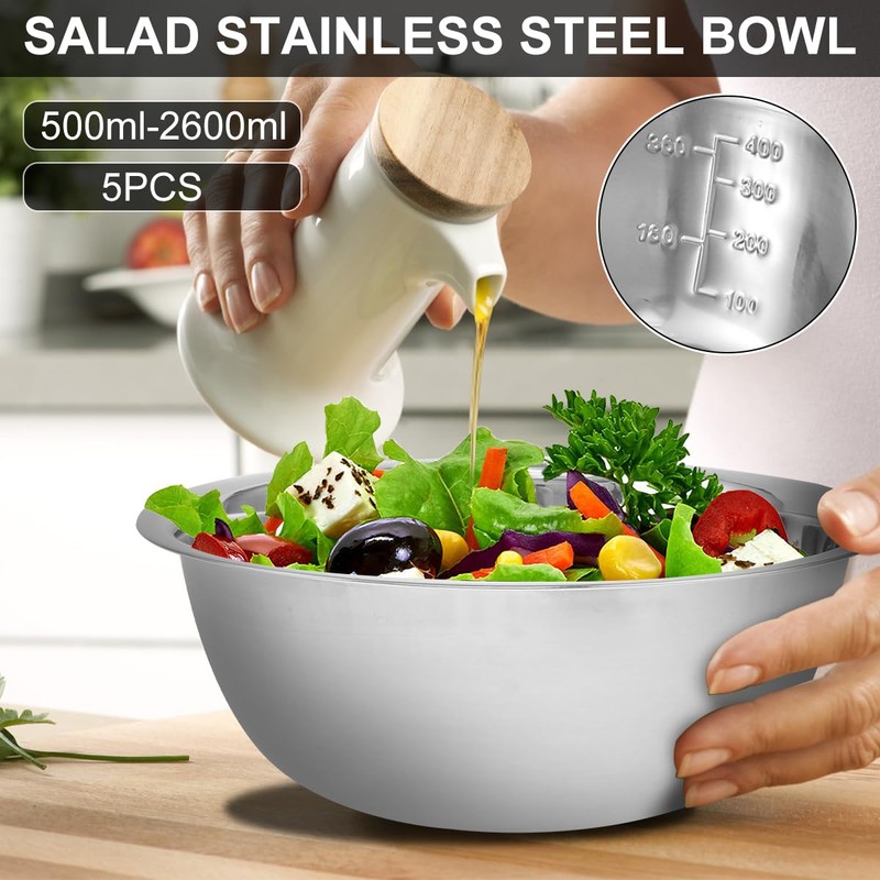 Stainless Steel Mixing Bowl Set of 5 with Measurement Markers