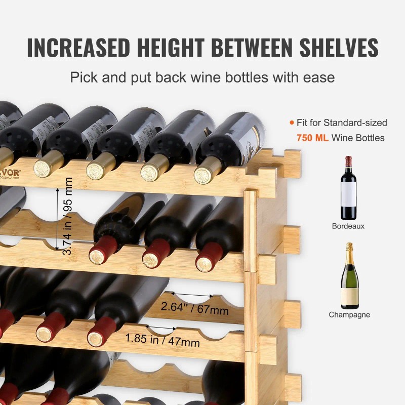 8-Tier 72 Bottle Stackable Modular Wine Rack Bamboo Wood Display