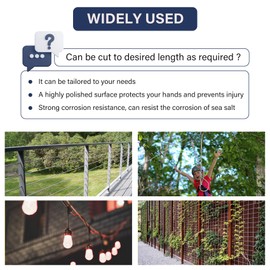 Thickened 1/4 Stainless Steel Cable, 25ft Wire Rope, 7X19 Strands Aircraft Cable, 6400lbs Breaking Strength, Zip Line with M8 Wire Rope Clip Clamp and Wire Rope Cable Thimbles