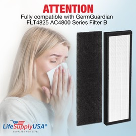 4 True HEPA Filters “Filter B” FLT4825 | Compatible with GermGuardian AC4825, AC4300, AC4900, AC4850 & AC4800 Series Air Purifiers by LifeSupplyUSA