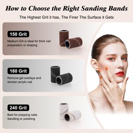 BELICOO Sanding Bands for Nail Drill, 300Pcs Coarse Fine Sanding Bands w/ 7Pcs Nail Drill Bits, 150#180#240#Grit Nail Sanding Bands for Manicures Pedicures, Electric Nail File Bits