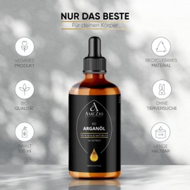 Organic Cold-Pressed Argan Oil, For Hair, Face, Body, Skin, Argan Oil Baby, 100% Pure and Sustainable, Natural for Cosmetics, Skin Care, Vegan and Cruelty Free, 100 ml