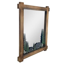 Zeckos 26-Inch High Black Bears Wood and Metal Wall Mirror - Easy to Hang - Rustic Painted Forest-Inspired Decorative Piece for Bathroom and Home Interiors