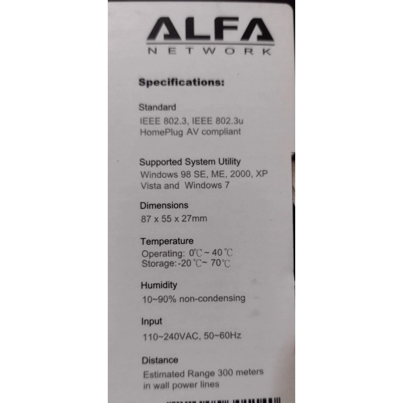 PowerLine ALFA NETWORK AHPE 305 Powerline AV Starter Kit 200