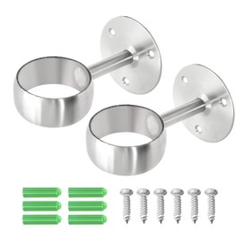 HARSKIYER Ceiling Mount Curtain Rod Bracket 2 Pack, 2 Inch Stainless Steel Heavy Duty Flange Holders, Brushed Silver Closet Pole End Supports Socket for Shower, Home Decor with Matching Screws