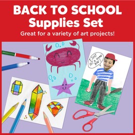 Faber-Castell Back to School Supplies Set - 12 DuoTip Markers, 12 Colored Ecopencils, Child Safe Scissors & Grip Trio Sharpener (Sharpener Color May Vary - Red/Blue)