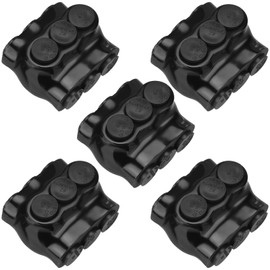 Copkim 5 Pack Black Multi Cable Connector Insulated Multi Tap Connector 3 Wire Port Splice Connector Dual Sided Entry Prefilled with Oxide Inhibitor (1.9''L x1.32''H)